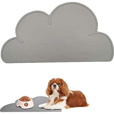 Tapis Gamelle Chien,Tapis Gamelle Chat et Chien,Tapis de Nourriture pour Animaux,Tapis de Gamelle en Silicone Imperméable,Forme de Nuage,Gris,48x27CM (1/5)