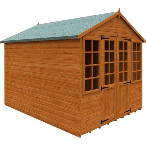 10 x 8 Feet Summerhouse 12mm Shed - Solid Wood/Softwood/Pine - L295 x W235 x H243.7 cm - Burnt Orange