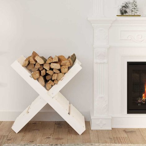 Porte-bûches -Portant de bois de chauffage-Meuble pour range bûches Blanc 47x39,5x48 cm Bois massif de pin 760533 (1/5)