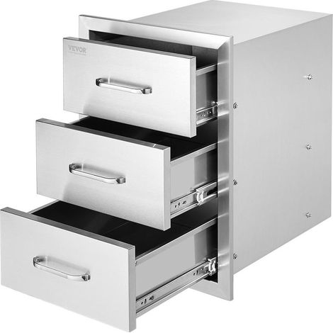 Rangement Optimisé Tiroirs de Cuisine Extérieure 3 Niveaux Inox Coulissants Fermés pour Îlot Barbecue et Gril de Patio (1/5)