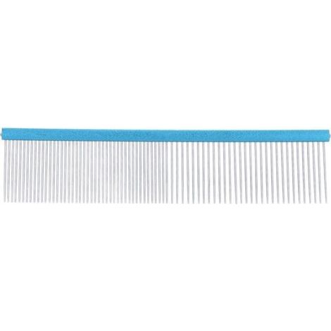 Steel pet comb, 2 different densities, anti-static, with rounded ends, for long and short hair, blue, 22 cm/8.7 in (1/5)