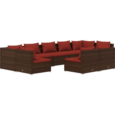 Maison Exclusive - 9-tlg. Garten-Lounge-Set mit Kissen Braun Poly (1/5)