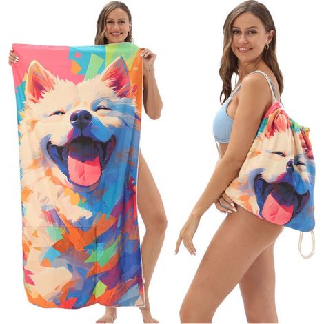 Sac de plage léger 2 en 1 avec serviette à séchage rapide et poches, motif chien (1/5)