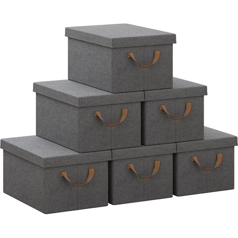 WOLTU 6x 36L Storage Boxes, Stackable Design Storage Chests Grey