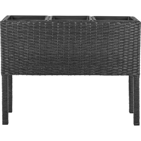 Elevated Plant Pot CARAGANA PE Rattan 77 cm Black
