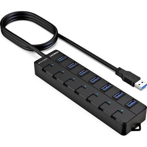 Hub USB,7 Ports USB 3.0 Hub avec des commutateurs et des voyants LED d'alimentation individuels Câble Long de 1,2 m pour MacBook Air/Pro/iMac/MacPro/Ordinateurs et Ultrabooks Windows (1/5)