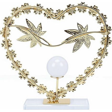 Boule de Cristal en Forme de Cœur, Figurine en Verre avec Base en Fer lesté, Décoration de Bureau Dorée, Entrée Moderne, Bureau, Maison, Cadeau Sentimental pour Adultes (7144L 01) (1/5)