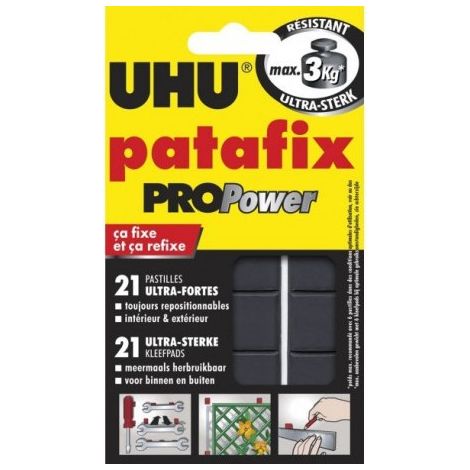 Colle multi-usage Patafix Propower noir – 21 pastilles adhésives repositionnables – Colle pour matériaux jusqu'à 3 kg – Réutilisable et malléable – UHU (1/3)