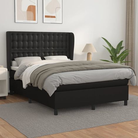 Lit Adulte moderne, Lit à sommier tapissier avec matelas Noir 140x190 cm Similicuir GSW35084