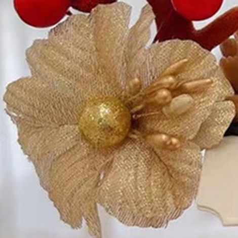 Pinces à cheveux en forme de bois de renne, mignonnes et exquises, en peluche, pour les fêtes de Noël, les anniversaires et le cosplay. Modèle n° 13, motif fleurs dorées et bois kaki. (1/4)