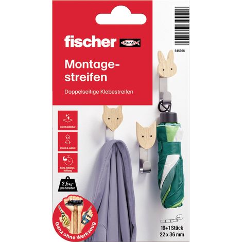 FISCHER 545956 LOT DE 19 BANDES ADHÉSIVES DOUBLE FACE POUR DÉCORATION INTÉRIEURE ET EXTÉRIEURE ROUGE/BLANC 22 X 36 MM (1/5)