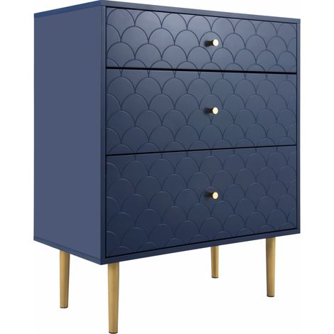 Comò con 3 cassetti in legno e metallo blu navy 75 x 40 x 89 cm (1/5)