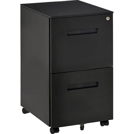 Vinsetto Metal Mobile File Cabinet with Wheels, Lockable 2 Drawer Filing Cabinet for A4, Legal, Letter, Compact Under Desk Storage Unit with Pre-Assembled Body for Home Office, 39 x 48 x 67cm, Black