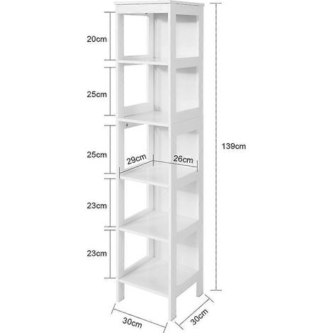 BZR14-W, étagère de salle de bain sur pied à 5 niveaux, porte-serviettes en bambou, blanc. (1/5)