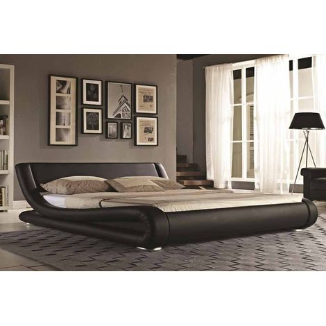 Zeno Modern Designer Italian Faux Leather Bed - Black - Memory Foam Spring Mattress 6ft (1/2)