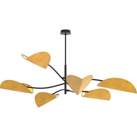 Plafoniera Moderna Ares Acciaio Nero Arancione 6 Luci E14 Ip20 (1/5)
