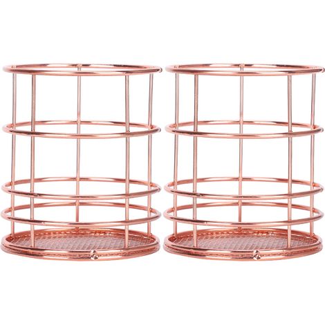 2 Pièces Porte-stylo Rose Gold Panier de Bureau Organisateur Maquillage Boîte Métal Mesh (1/5)