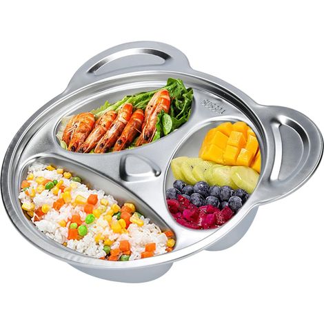 Assiette en acier inoxydable, panneau compartimenté en forme de panda, assiette repas à 3 compartiments pour le camping, repas d'enfants (assiette repas panda géante) (1/3)