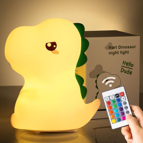 Veilleuse enfant dinosaure en silicone – Lampe LED rechargeable avec télécommande, 16 couleurs et 10 niveaux de luminosité – Veilleuse tactile pour chambre enfant (1/5)