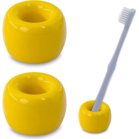 2 mini porte-brosse à dents en céramique pour salle de bain (jaune)