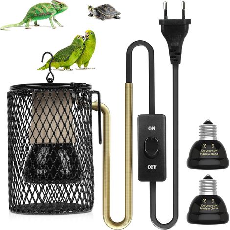 Lampe Chauffante Terrarium avec Garde, 50W E27, Lampe Chauffante Reptile avec Cage, Lampe chauffante pour reptiles, tortue, serpent, lézard, caméléon. (1/5)