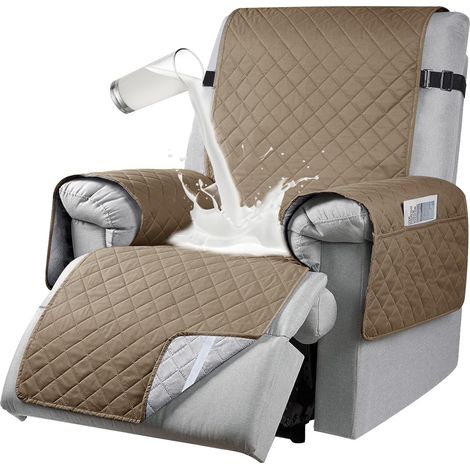 Étanche Housse pour Fauteuil Relax Electrique, Antidérapant Housse de Chaise Inclinable avec Poches Latérales, Lavable Protection Fauteuil Relax 1 Place, 25Inch,Taupe,1 Seater (1/5)