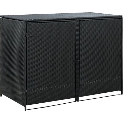 Abris pour poubelle double Résine tressée Noir 148x80x111 (1/5)