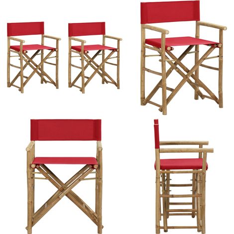Klappbare Regiestühle 2 Stk. Rot Bambus und Stoff - Gartensessel - Regiesessel - Bambus Sessel - Outdoor Möbel - Gartenmöbel - Home & Living