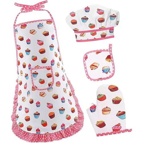 Tablier Enfant - Avec Bonnet - Coton Doux Et Polyester Léger - Pour Cuisine Créative Et Activités Manuelles - Taille Réglable 3 À 8 Ans - Par Set De 2 Pièces (1/5)