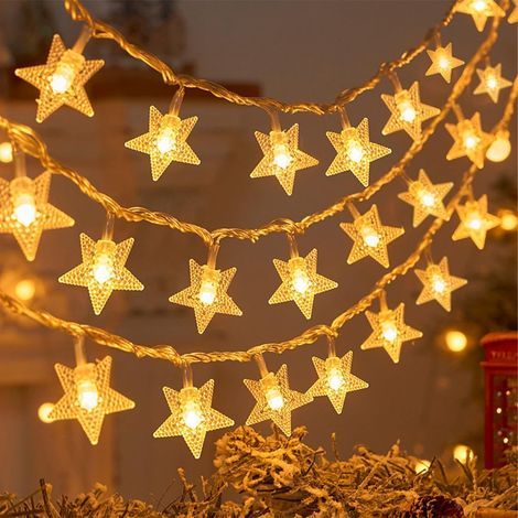 1 ensemble (10 mètres, 80 LED) de guirlande lumineuse LED chaude en forme d'étoile alimentée par batterie pour décorations de Noël intérieures et extérieures (1/4)