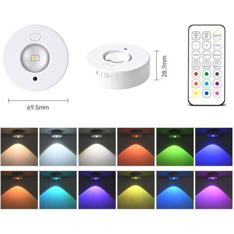 Lot de 3 spots LED RGB à intensité variable avec télécommande - À encastrer magnétiques et fonctionnant sur piles (1/5)