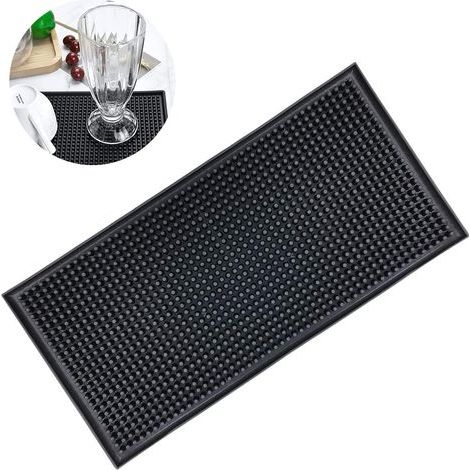 PVC Non-Slip Rubber Bar Mat, Black Waterproof, Cafe Silicone Tapping Mat, Thick and Durable for Restaurant Counter (30 x 15 cm)
