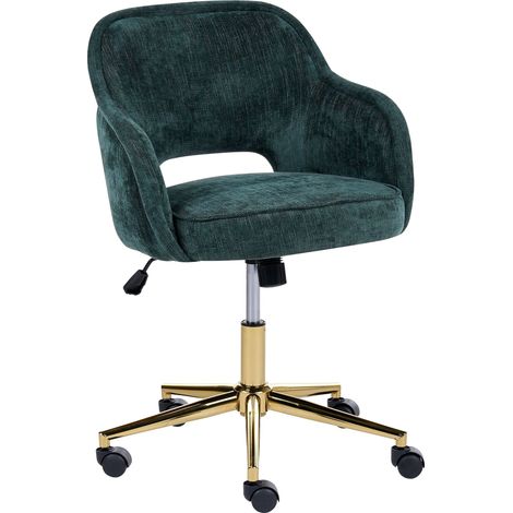 Home Office Chair Dark Green Chenille Upholstery Swivel Base Height Adjustment Tilting Backrest Modern EMBER (1/5)