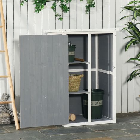 Abri de jardin étagères en bois de sapin noir gris blanc 75x56x115 cm (1/5)