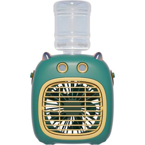 Tragbarer USB-Verdunstungsventilator, 4 Geschwindigkeitsstufen, Mini-Klimaanlage für den persönlichen Gebrauch, grünes Cartoon-Design - KZQ (1/4)
