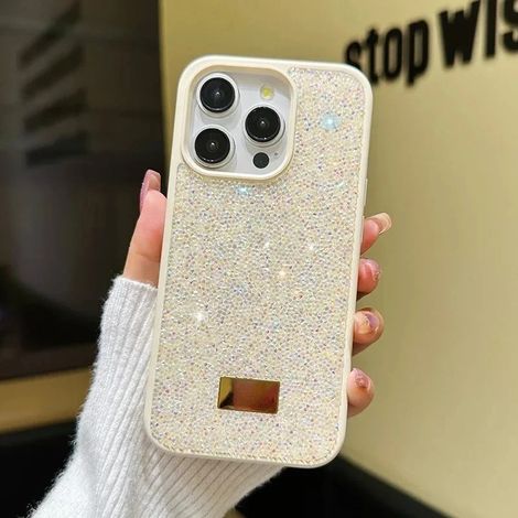(Beige, iPhone 13) Coque de téléphone tendance et élégante, ornée de faux diamants scintillants, idéale pour Instagram et résistante aux chocs.