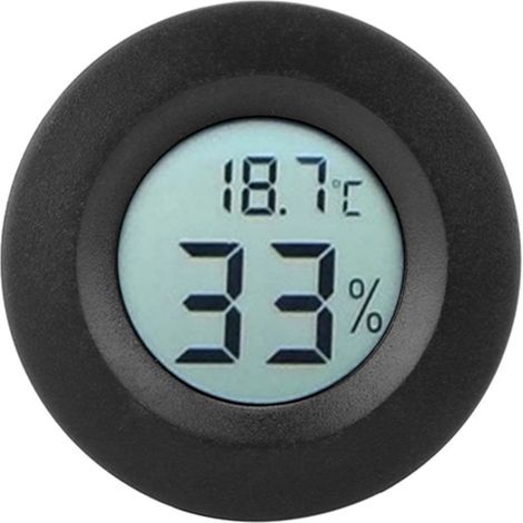 Mini thermometer circular digital LCD integrated, hygrometer, moisture, temperature, interior, black (1/5)