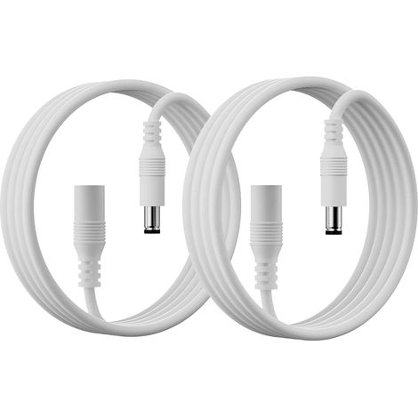 Lot de 2 rallonges DC 2m, 5,5mm x 2,1mm 20 AWG Câble d'extension d'alimentation DC Universel pour Bandes LED,caméra de sécurité Adaptateur d'alimentation mâle vers Femelle 5V 12V 24V (Blanc) (1/5)