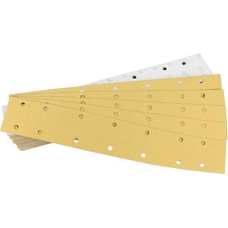Lot de 50 feuilles de papier de verre rectangulaires à sec, 14 trous, 70 x 420 mm, pour ponçage et polissage de voitures et ponceuses pneumatiques. (1/4)