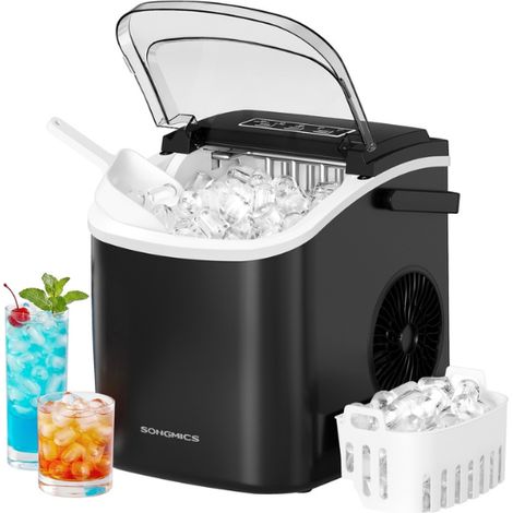 Machine à glaçons portable cuisine 31 x 25 x 32 cm fonction auto-nettoyage 9 glaçons en 6 minutes en plastique noir (1/2)