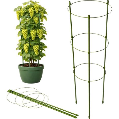 Filiyano – Support pour plantes de 120 cm avec 3 anneaux réglables, en métal/plastique vert (1/5)