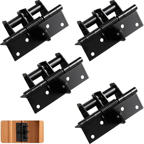 Lot de 4 Charnières de Porte en Acier 90°, 3 en 1 Charnière à Ressort Fermeture Automatique Invisible avec Amortisseur Réglable pour Meuble Placard Cuisine Noir Mat (1/5)