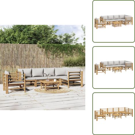 Salon de jardin 7 pcs avec coussins gris clair bambou - Salon De Jardin - Mobilier De Jardin - Ensemble De Salon - Meubles De Jardin - Bambou