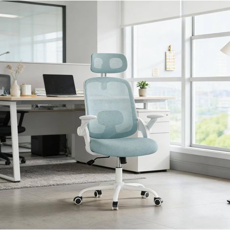Silla de oficina 63,5x47x109,5-117,5 cm de metal y tela azul FloraGrace (1/5)