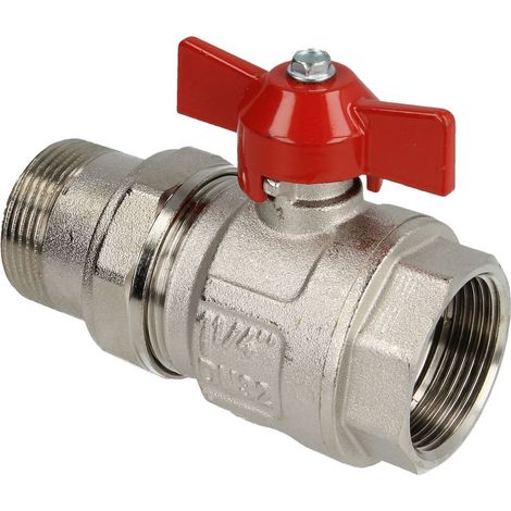 Robinet à bille en laiton 1 1/4’’ FF/FM avec poignée papillon PN25 avec raccord
