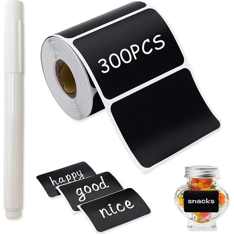 Lot de 300 Etiquettes Autocollantes, Etiquette Epices avec Stylo, étiquettes pou Bocaux pou la Cuisine, Pou Pots à épices, Confitues, 5.5 x 3.5 cm (ectangulaie) (1/4)