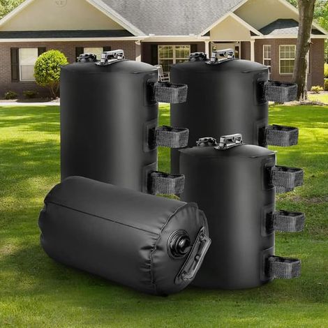 Sacs de lestage à eau pour pavillon, lot de 4 poids portables de 22 kg (48 lbs) pour pieds de pavillon, parasol de terrasse, pavillon pliable, noir (1/5)