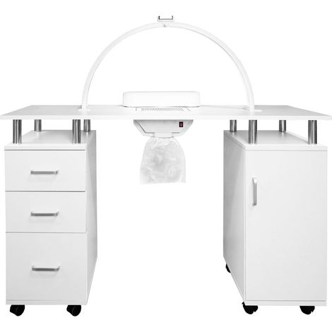 Table de Manucure Professionnelle & Lampe LED Demi-Lune, Aspirateur à Poussière, Coussin Repose-mains Amovible, Tiroirs, 3 Modes Lumière, Bureau Onglerie Institut Beauté [Support téléphone INCLUS]