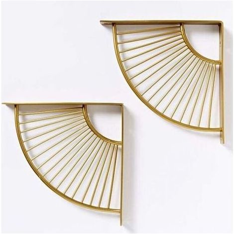 2 Pack 15×15cm Gold Fan Shape Triangle Shelf Bracket Metal Floating Shelf Brackets Wall Mounted Shelf Bracket Heavy Duty Corner Brace for Home Office Restaurant etc (1/5)