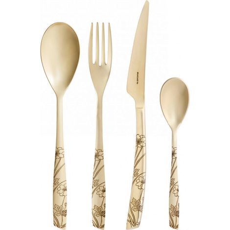 Set posate 24 pezzi in scatola regalo con finestra Riviera Lady Champagne Champagne PVD Sabbiato Bugatti